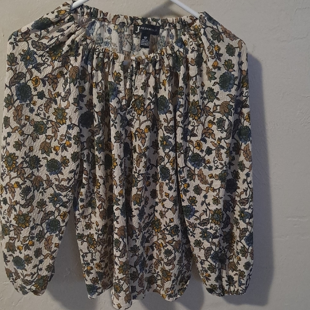 J. Jill Floral Blouse - Green, Yellow, Cream
